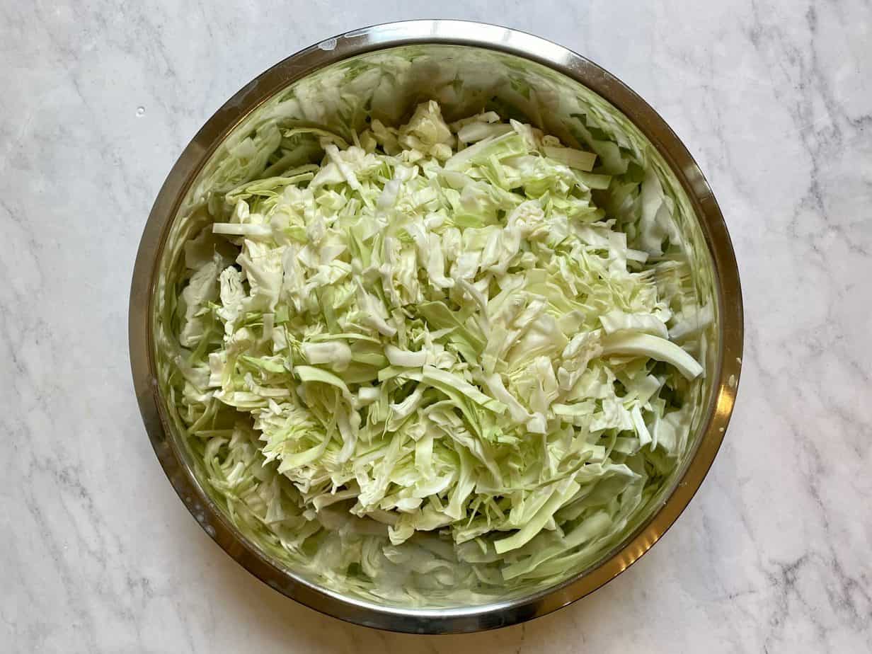 Shredded cabbage in a bowl