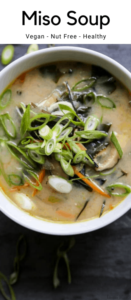 a bowl of miso soup with shiitake mushrooms celery carrots ginger garlic and miso