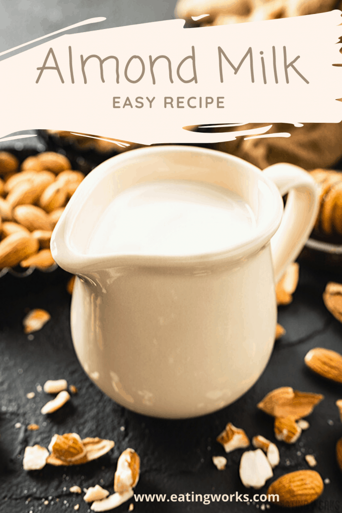 cup of almond milk with almonds and honey