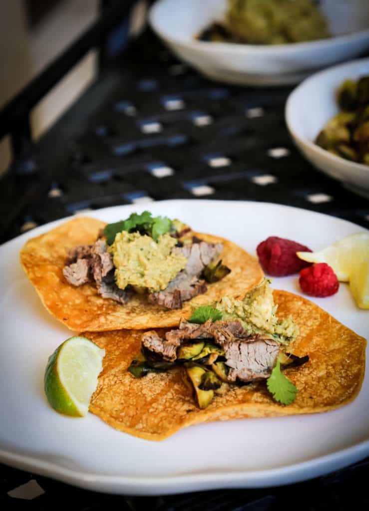  Steak Tacos with Brussels sprouts and Avocado Hummus