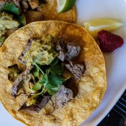 Flank Steak Tacos, Flank Steak Tacos with Brussels Sprouts Tacos Jalapeño Avocado Humus  (GF)