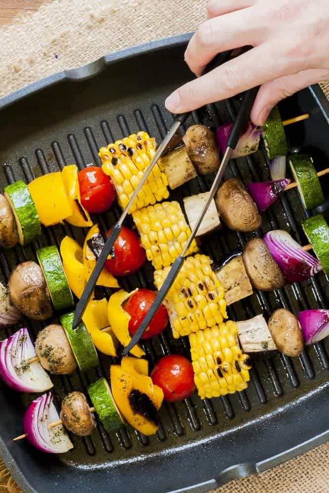 vegan bbq grilled veggie kabobs on a gril