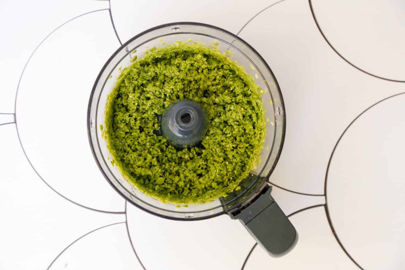 vegan pea pesto with mint crostini from above 