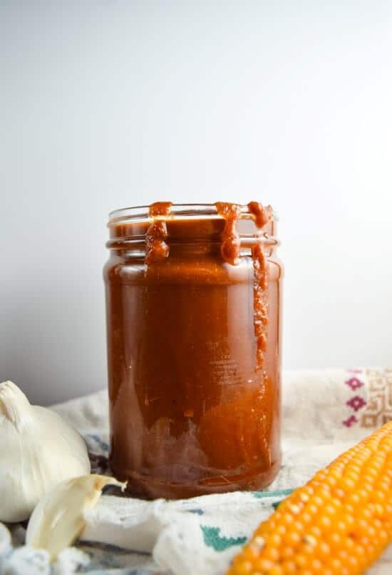 jar of vegan bbq sriracha and roasted garlic bbq sauce