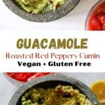 pin of healthy guacamole with roasted peppers and cumin