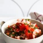 pin of vegan ceviche with vine ripe tomatoes