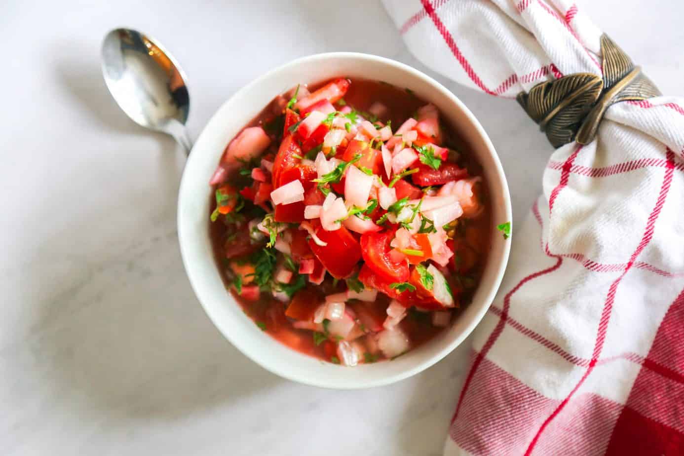 bowl of easy shrimp ceviche from above 