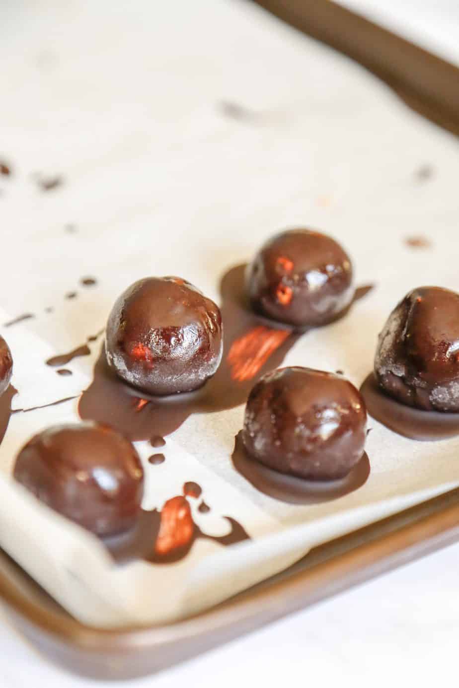 Chocolate truffles with cashew filling.