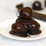 white plate with vegan chocolate truffles