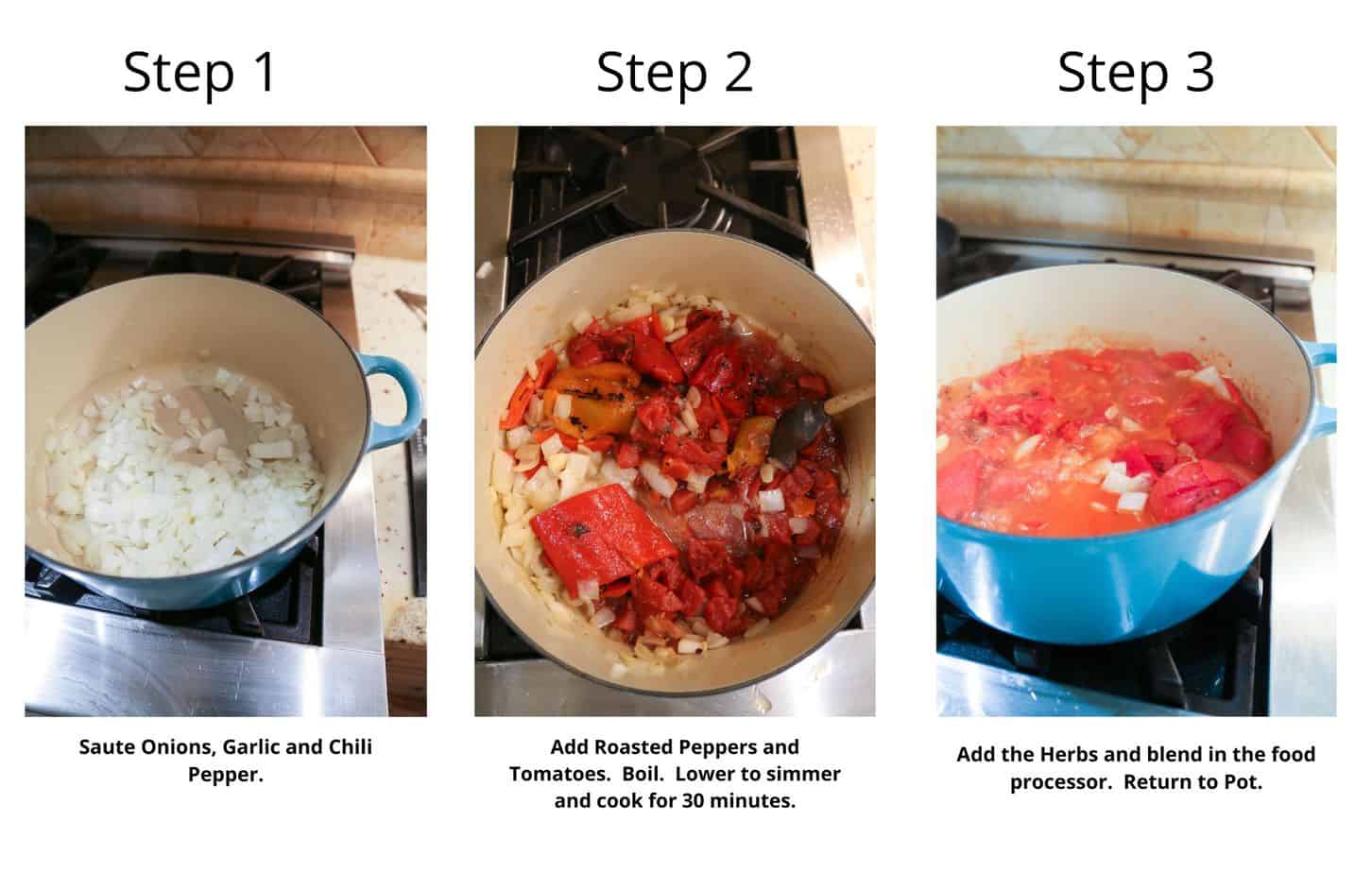 step by step to make roasted red pepper sauce for baked eggplant parmesan