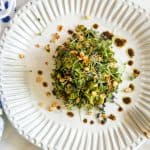 roasted broccoli salad with corn mixed microgreens and balsamic vinaigrette