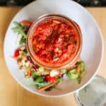 vegan roasted red pepper sauce in a jar