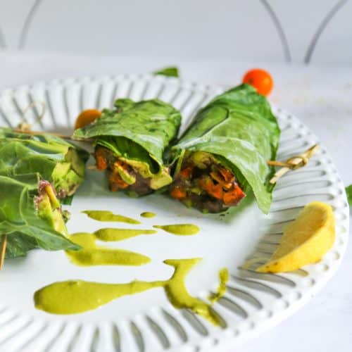 collard green wrap sliced in two