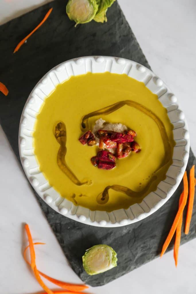 bowl of keto broccoli soup from above