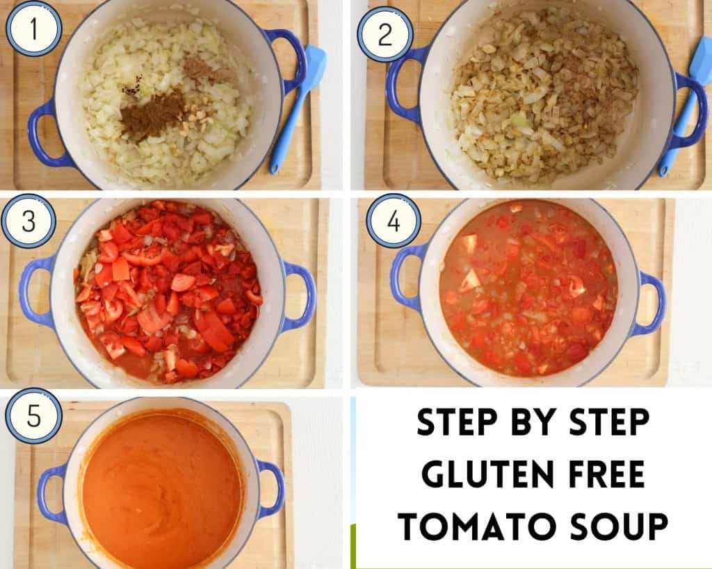 step by step process shots of how to make gluten free tomato soup 