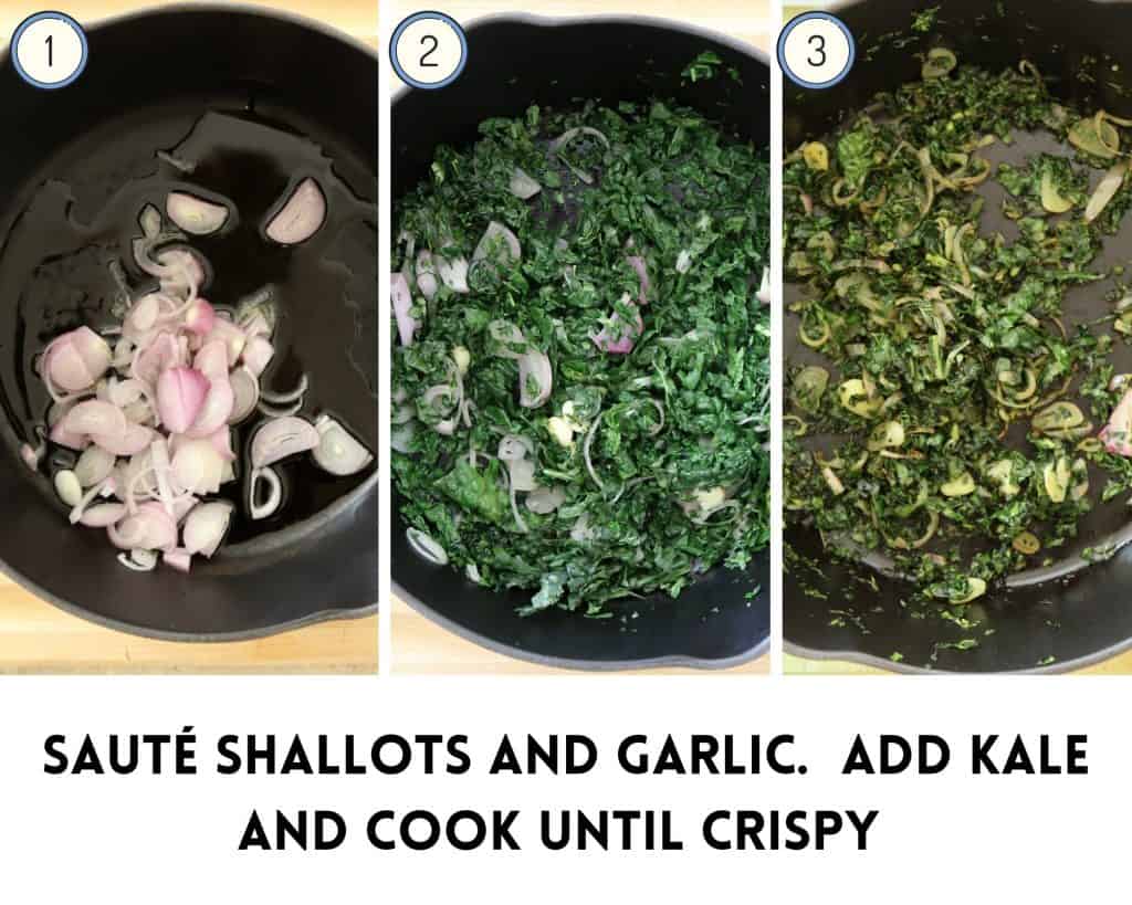 process photo for parsnip mash how to saute shallots and kale