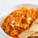 roasted pepper salsa in a bowl with chips