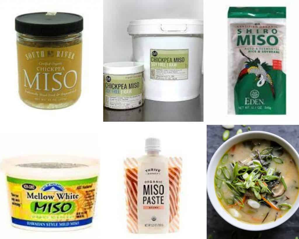 brands of gluten free miso, miso masters mellow white miso, thrive market organic miso paste, eden organics Shiro Miso, and south river chickpea miso