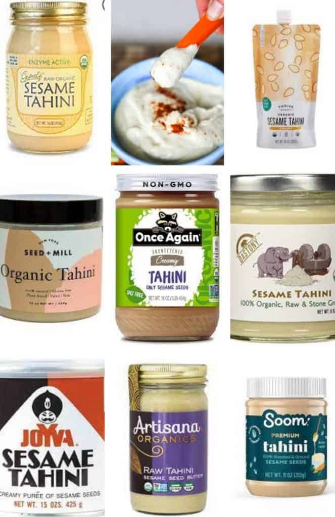 images of gluten free brands of tahini, gopals health food organic raw sesame tahini, thrive market tahini, seed + mill tahini, once again, destony, joyva, artisana organics, soom, might sesame co, simple truth organic, al arz, rani sesame tahini