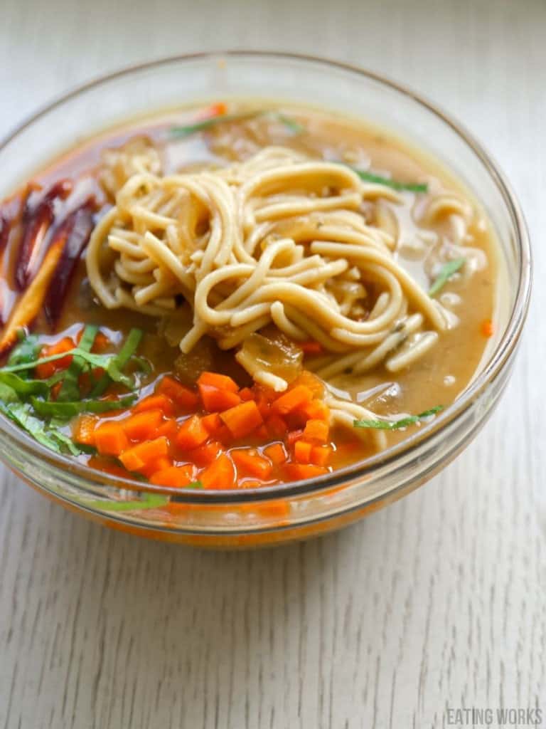 gluten free ramen noodle soup in a glass bowl