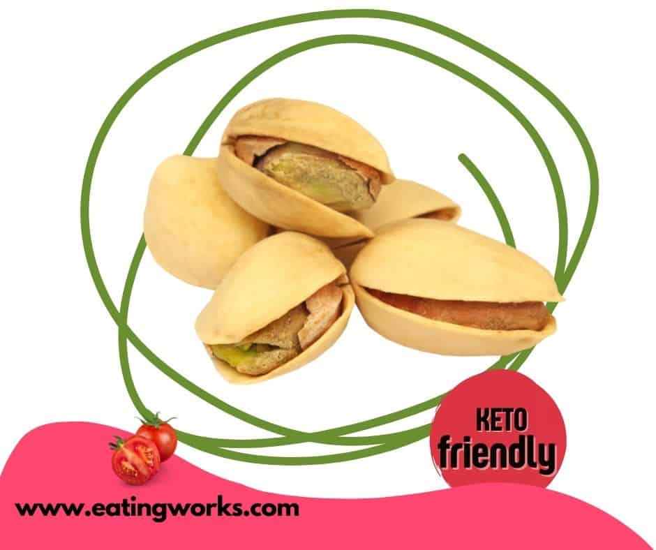 image of pistachio nuts with text pistachios keto friendly