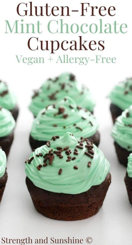 gluten free vegan mint chocolate cupcake with green frosting and sprinkles 