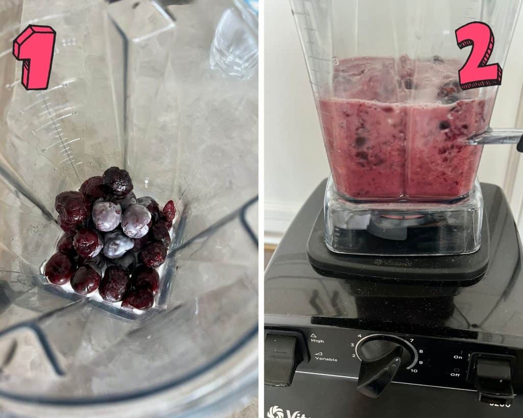 process shots showing how to make cherry popsicles 