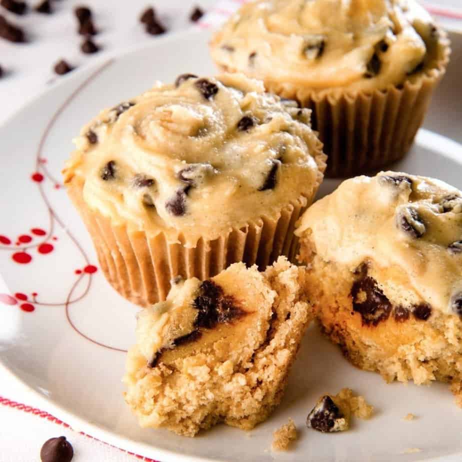 gluten free cookie dough cupcake on a plate 