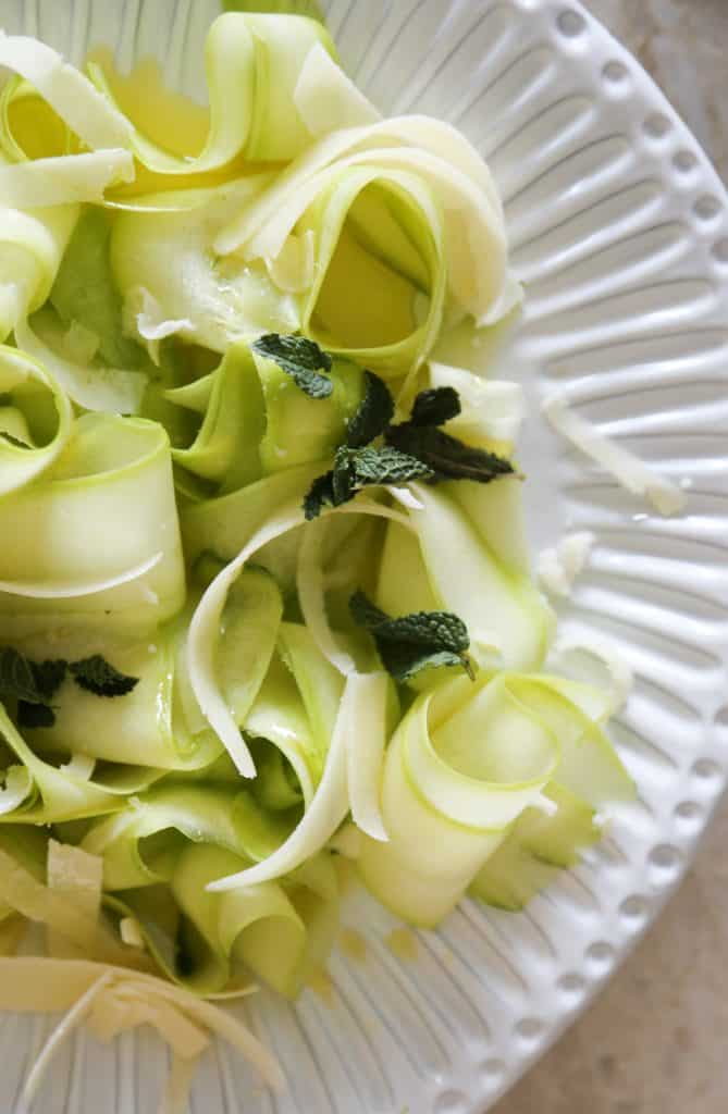 courgette salad on a plate with mint 