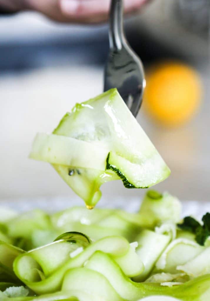 courgette salad on a fork