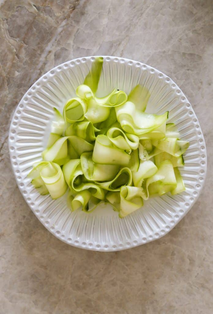 shaved courgette ribbons for courgette salad 