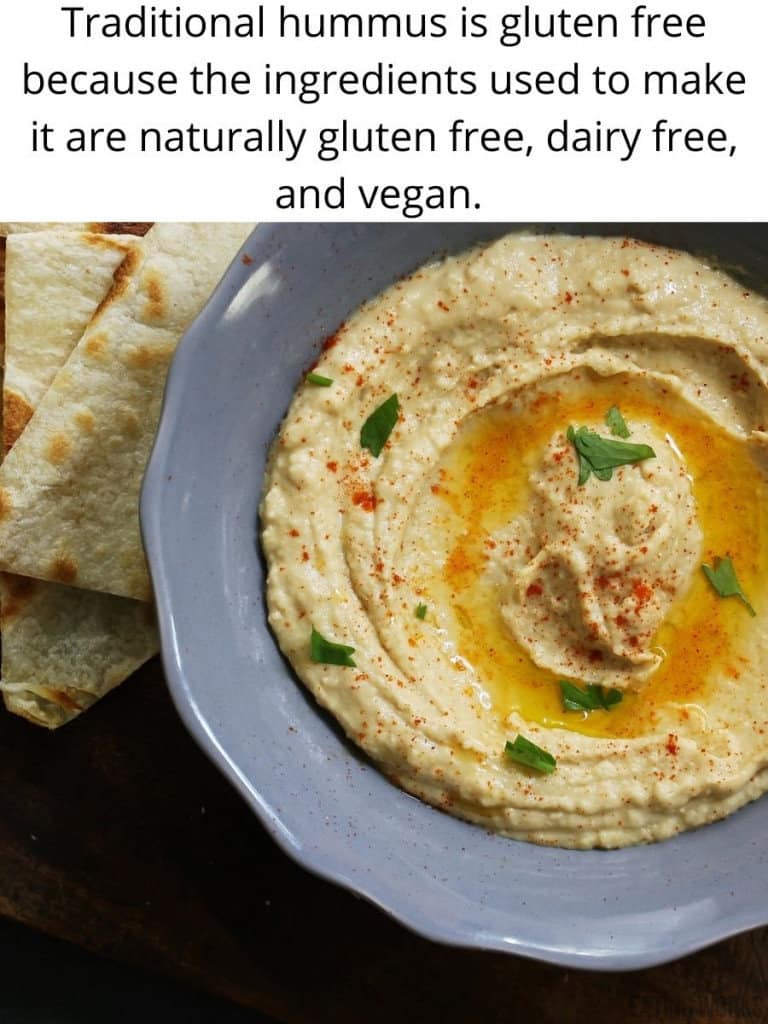 photo of hummus with text saying hummus is gluten free