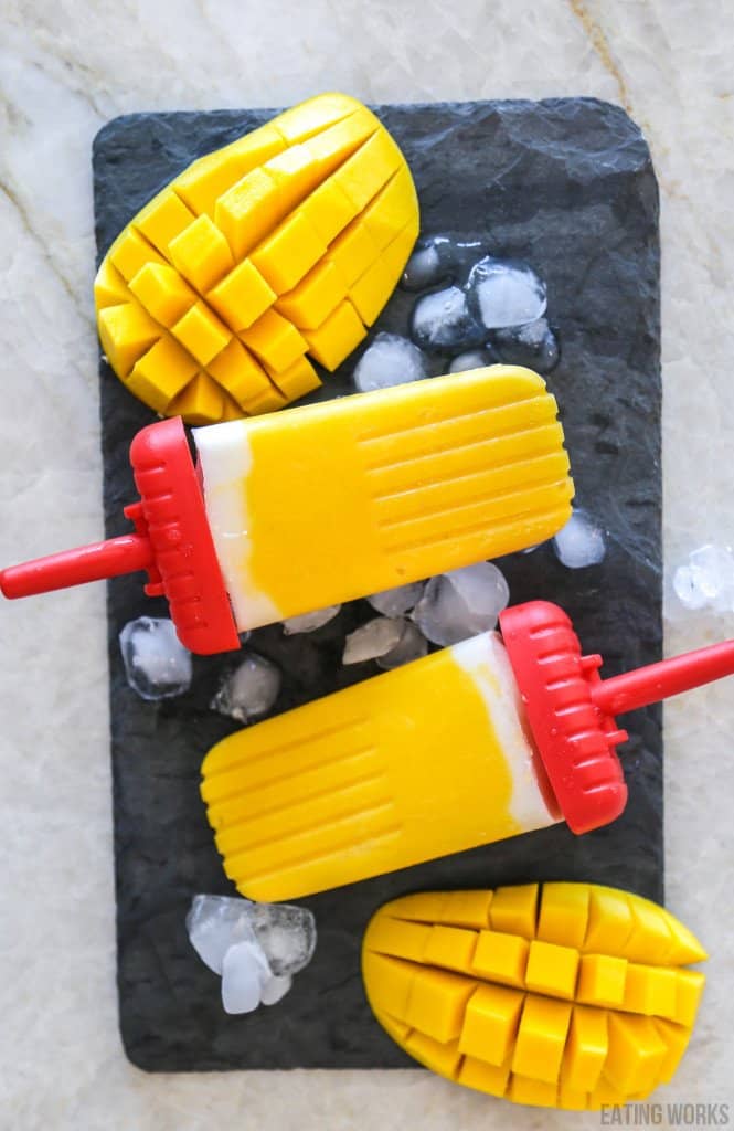 mango popsicles with ice and fresh mango