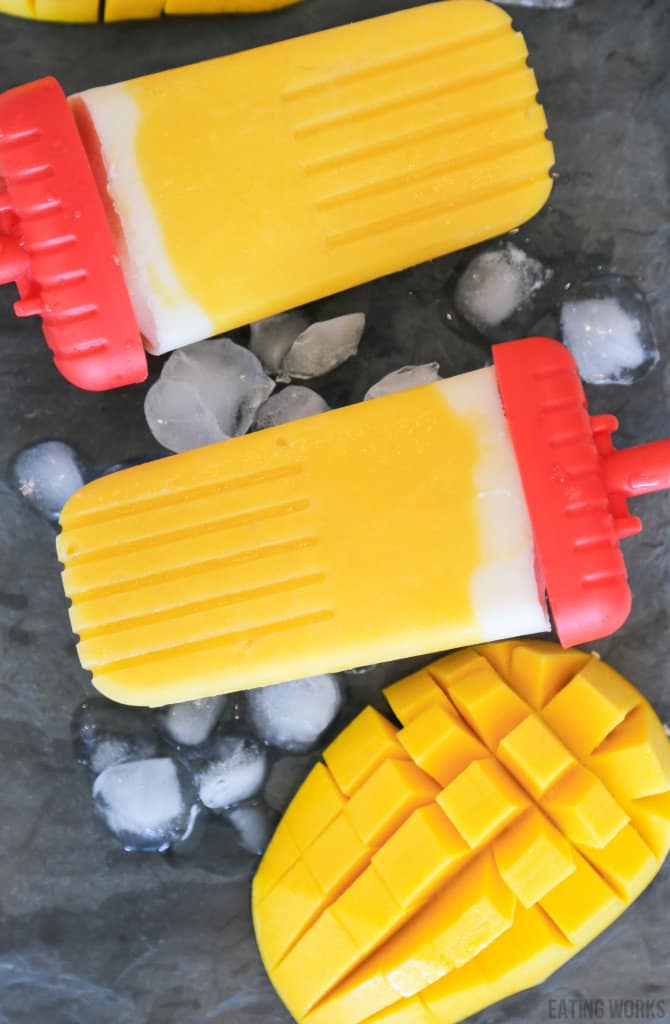 mango popsicles with ice and fresh mango