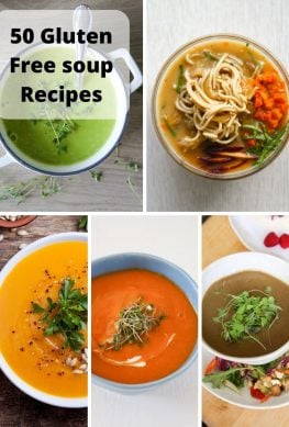 collection of gluten free soup recipes with text that says 50 gluten free soup recipes