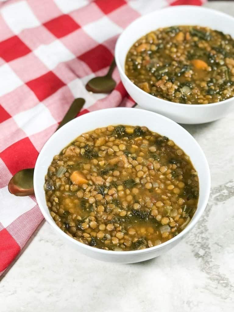 instant pot kale and lentil soup in a bowl