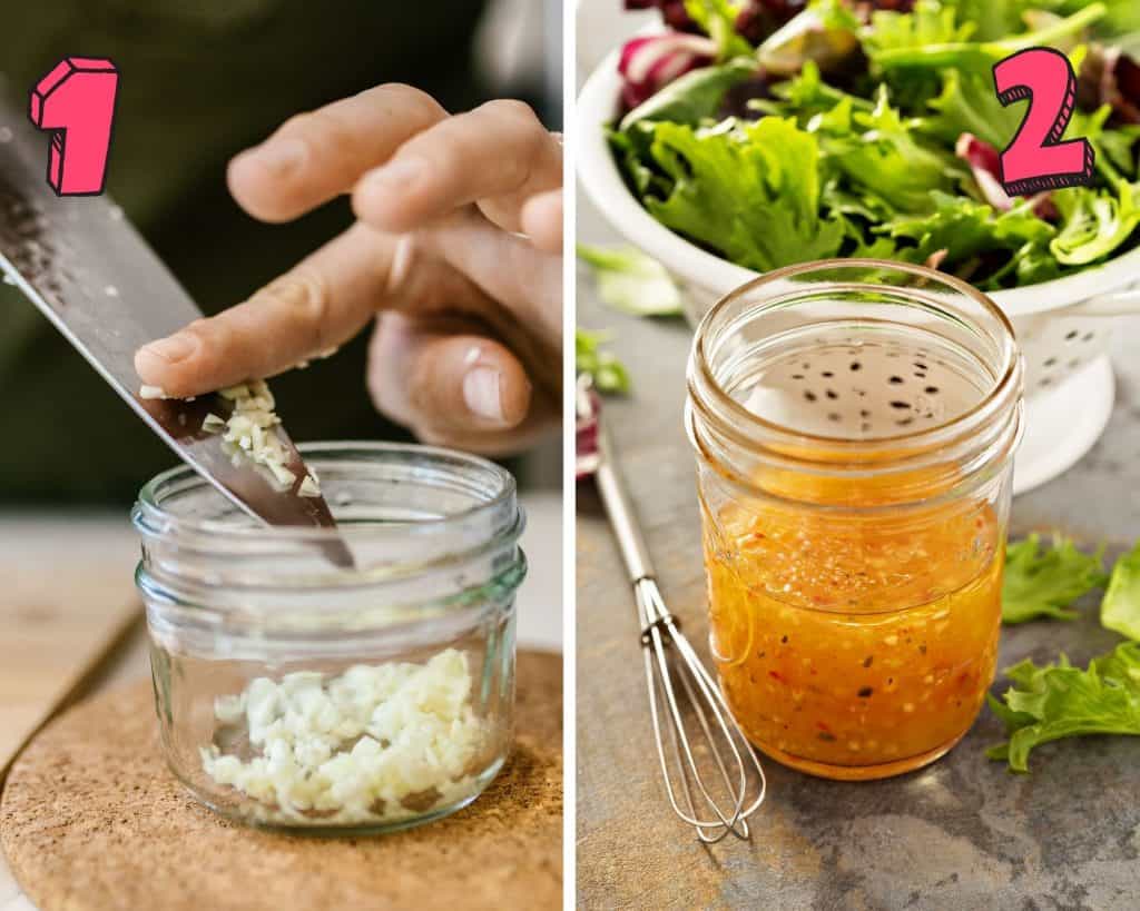 process shot showing how to make this vegan Italian dressing recipe in a mason jar