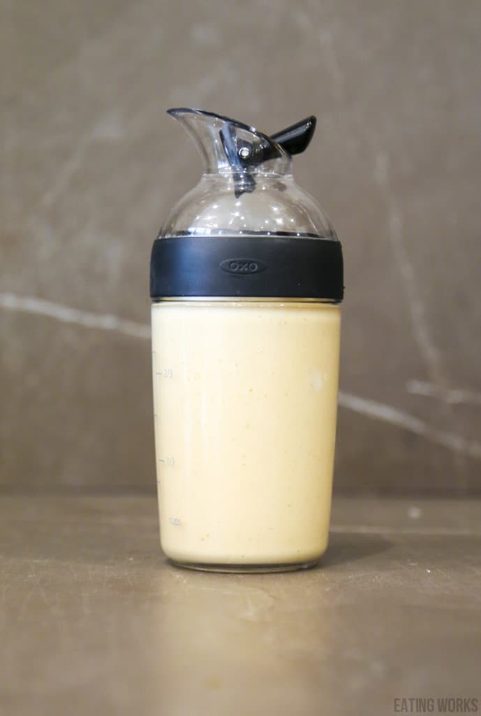 vegan italian dressing recipe in a reusable salad dressing shaker