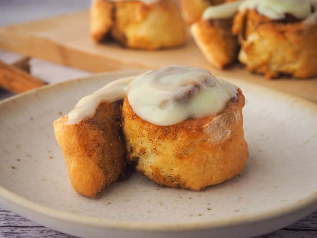 air fryer cinnamon roll on a plate 