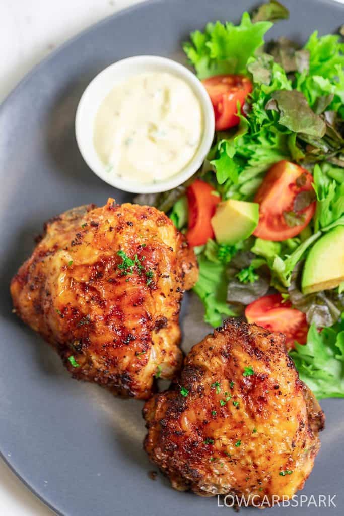 air fryer chicken thighs on a plate 