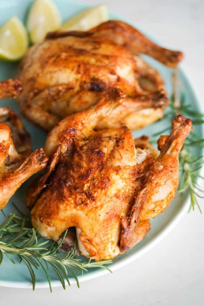 air fryer cornish hen on a plate