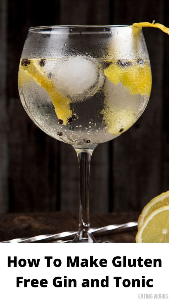 gin and tonic in a glass with ice and lemon peel