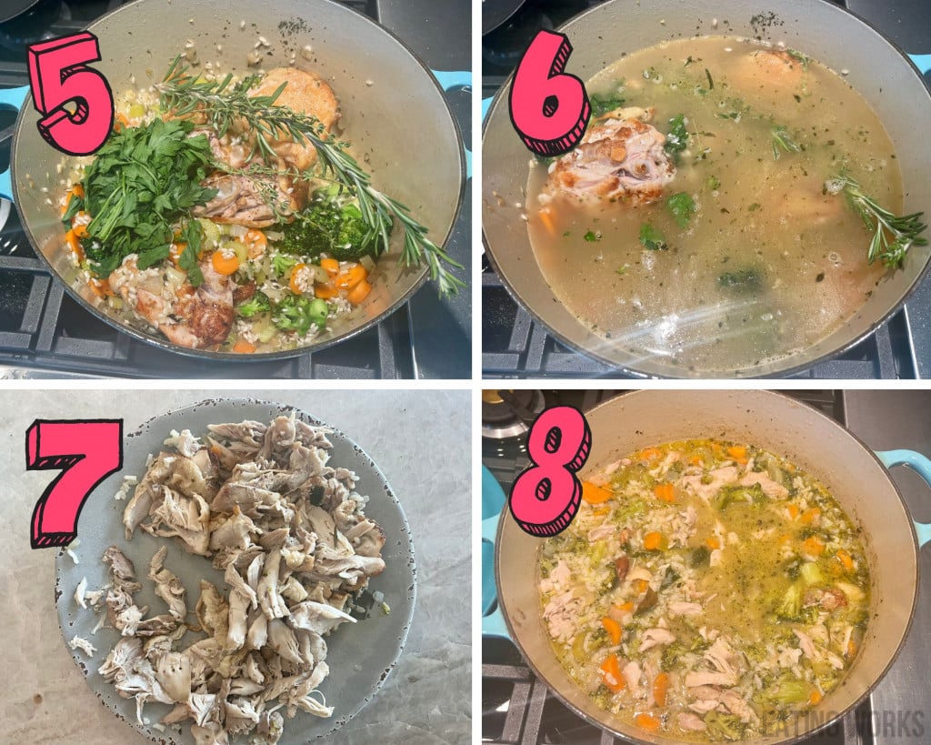 process shots showing how to make gluten free chicken and rice soup