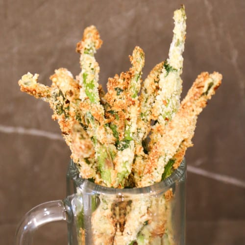 air fryer asparagus fries in a cup