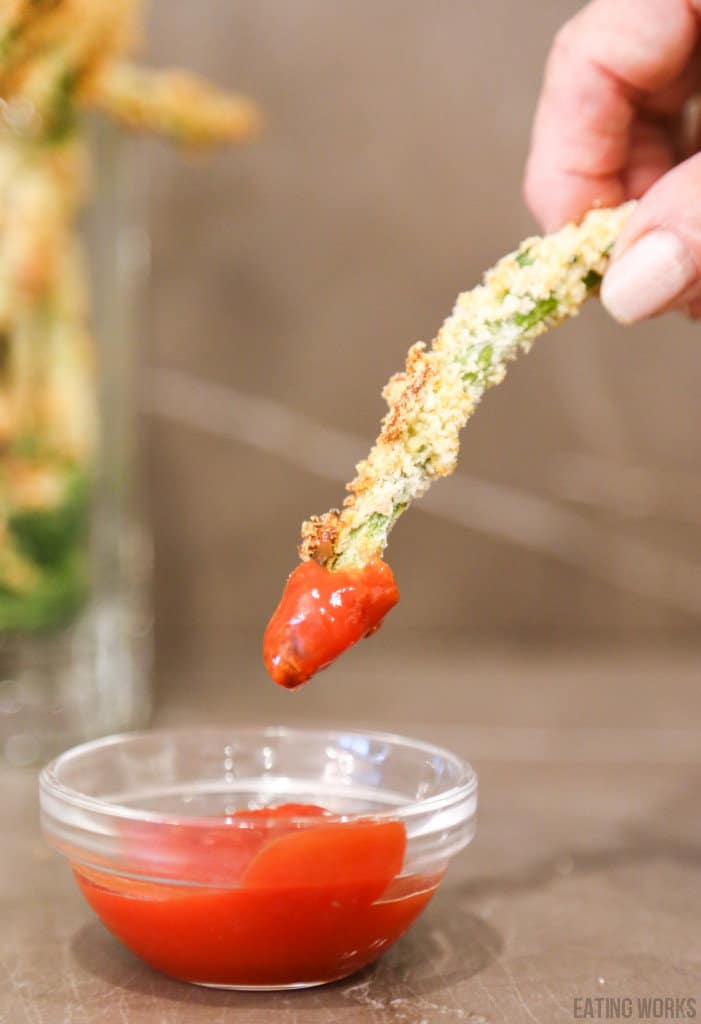 air fryer asparagus fry dipped in ketchup