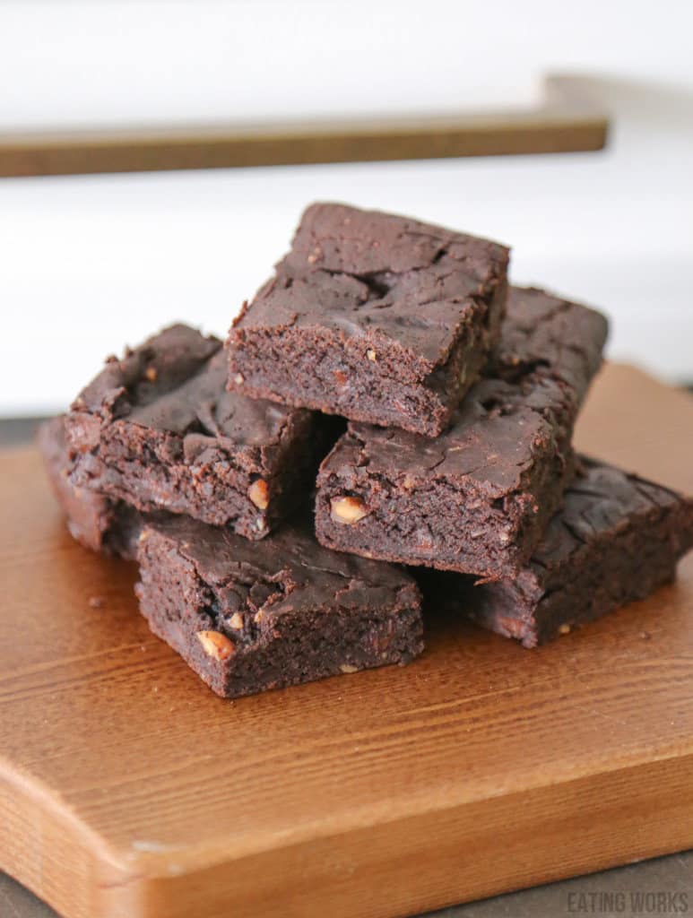 vegan avocado brownies on a cutting board 