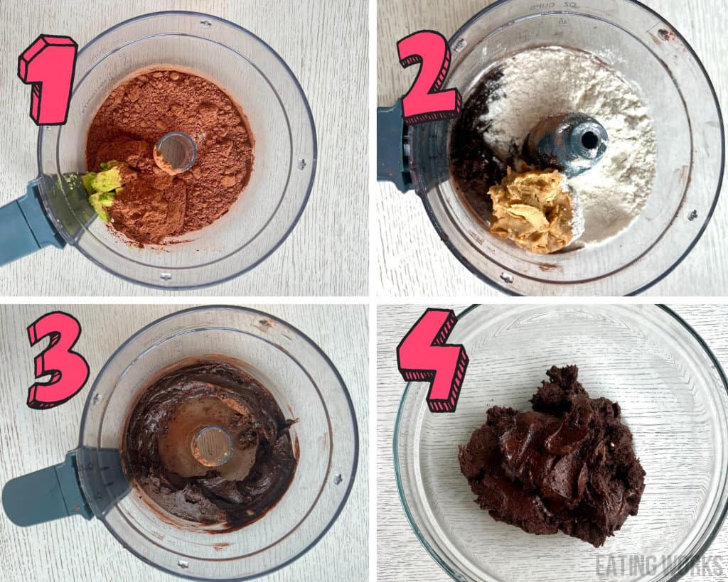 process shots for how to make vegan avocado brownie batter 