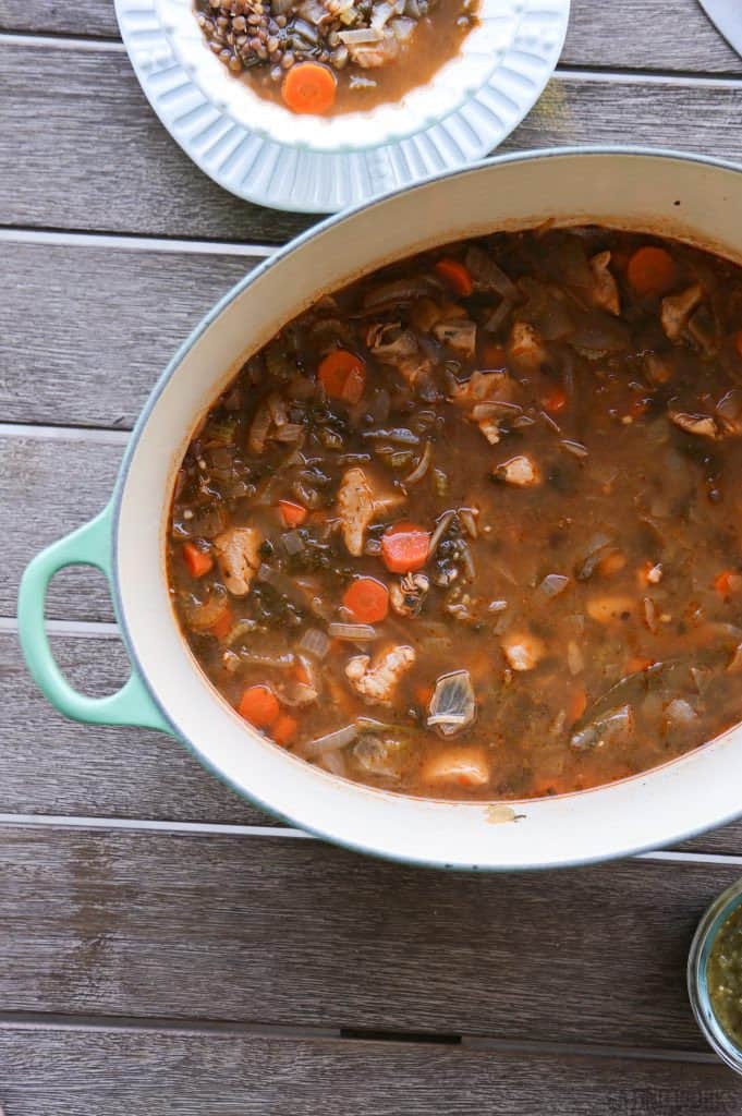 big pot of chicken lentil soup recipe 