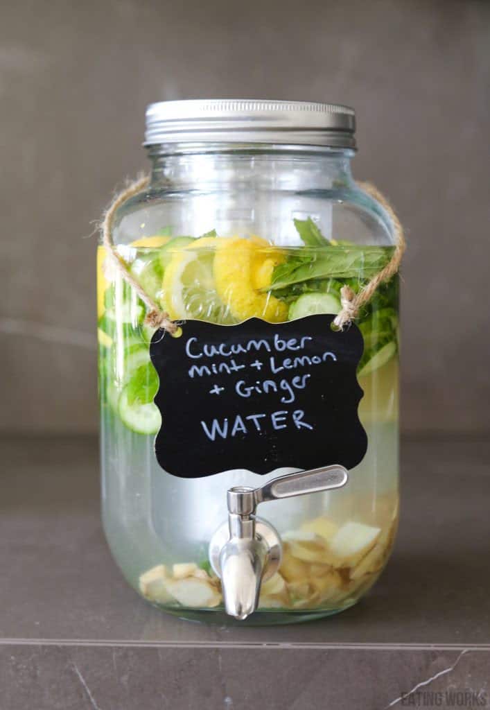 pitcher of cucumber mint lemon ginger water