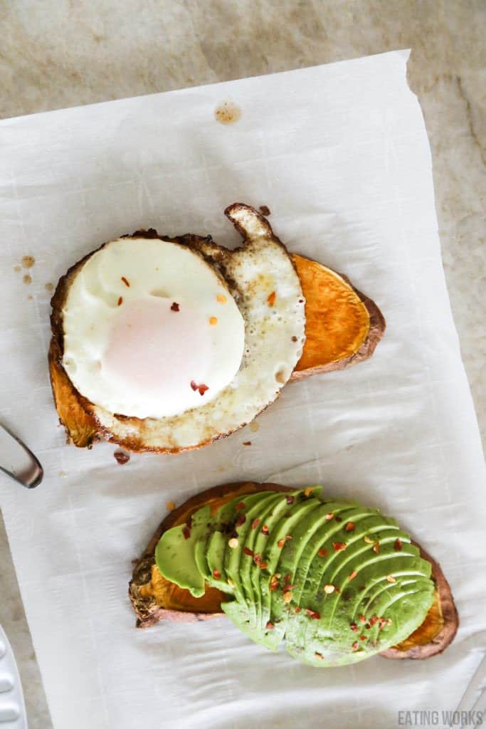 Air fryer sweet potato toast with egg and avocado 